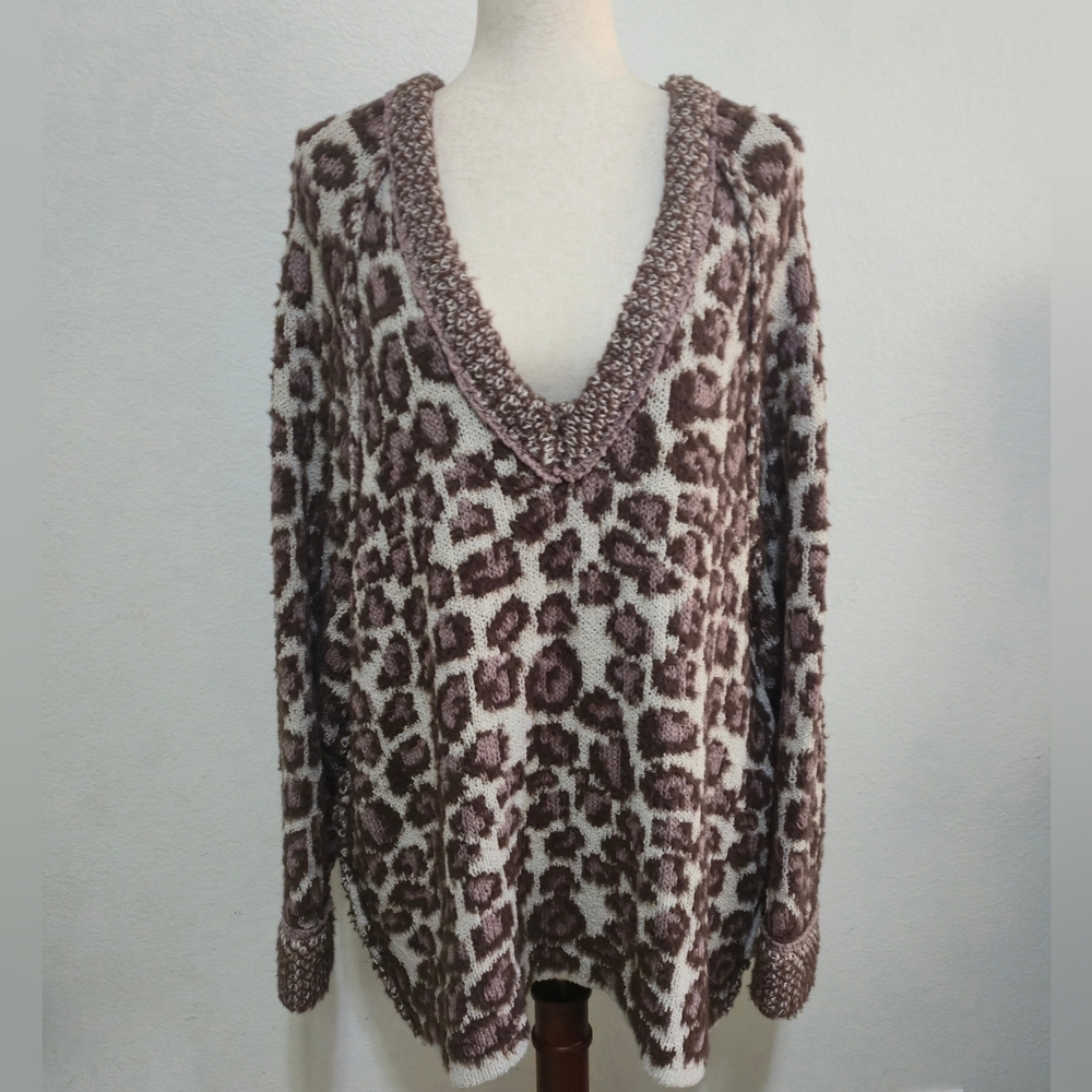 FREE PEOPLE Little Animal Pullover Knit Sweater In Grey Antler Combo Size XL - Picture 3 of 13